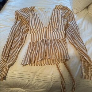 Auguste The Label V-Neck Striped Blouse in Cream and Tan